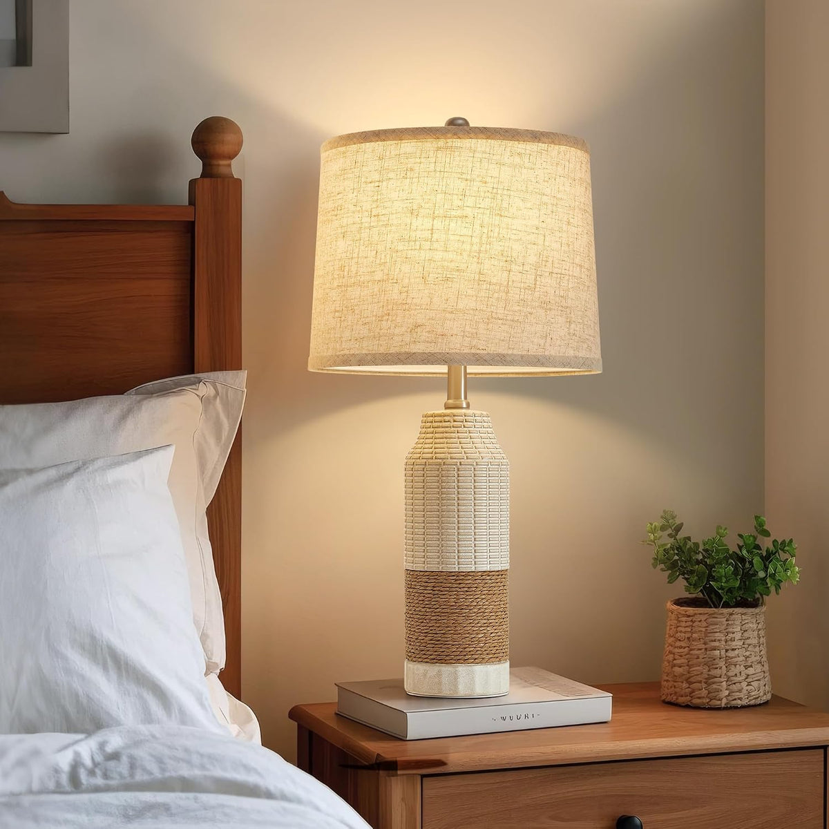 GyroVu Rattan Table Lamps Set of 2, Bedside Lamps for Bedroom Nightstand