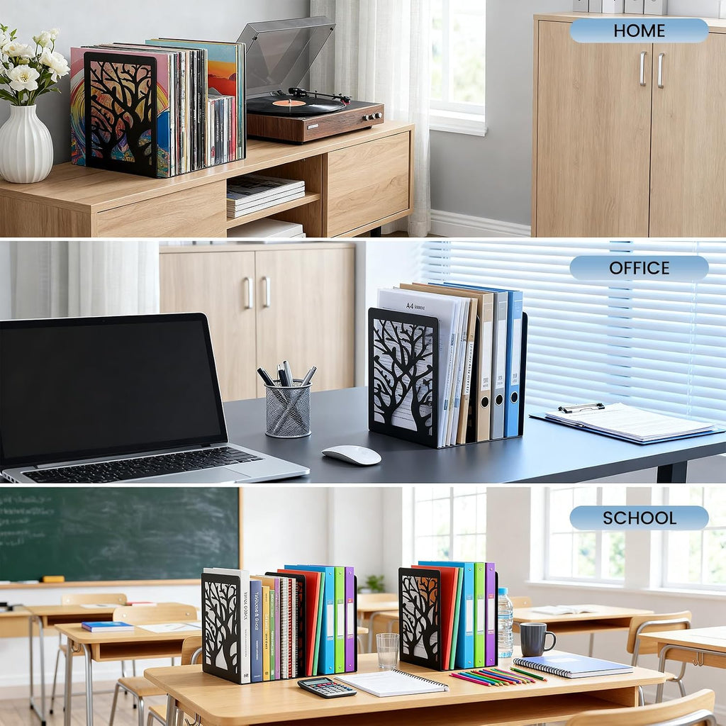 JIANTA Tree Design Metal Bookends, 2 Pairs Decorative Book Ends