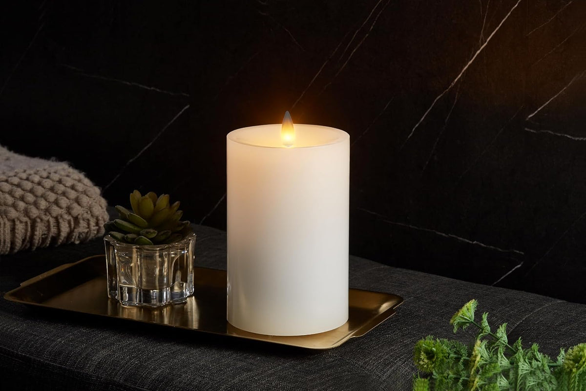 Flameless Pillar Candles Flickering with Remote Timer, Battery Operated LED Candles Up to 400 Hours, 3D Moving Flame Real Wax Candles, D4 x H6, Remote Included (White, 4inx6in)