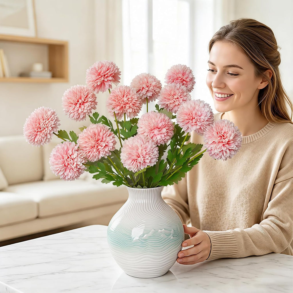 Artificial Flowers Faux Mums, Real Looking Flores Artificiales Para Decoration, Faux Flowers Silk Chrysanthemum -28.34'', Pink Flowers Artificial for Decoration Indoor, Table Centerpieces(4, Pink)