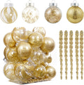 XmasExp 32ct Christmas Ball Ornaments Set -Gold Clear Plastic Shatterproof Xmas Tree Ball Decorations Hanging Baubles for Holiday Decor
