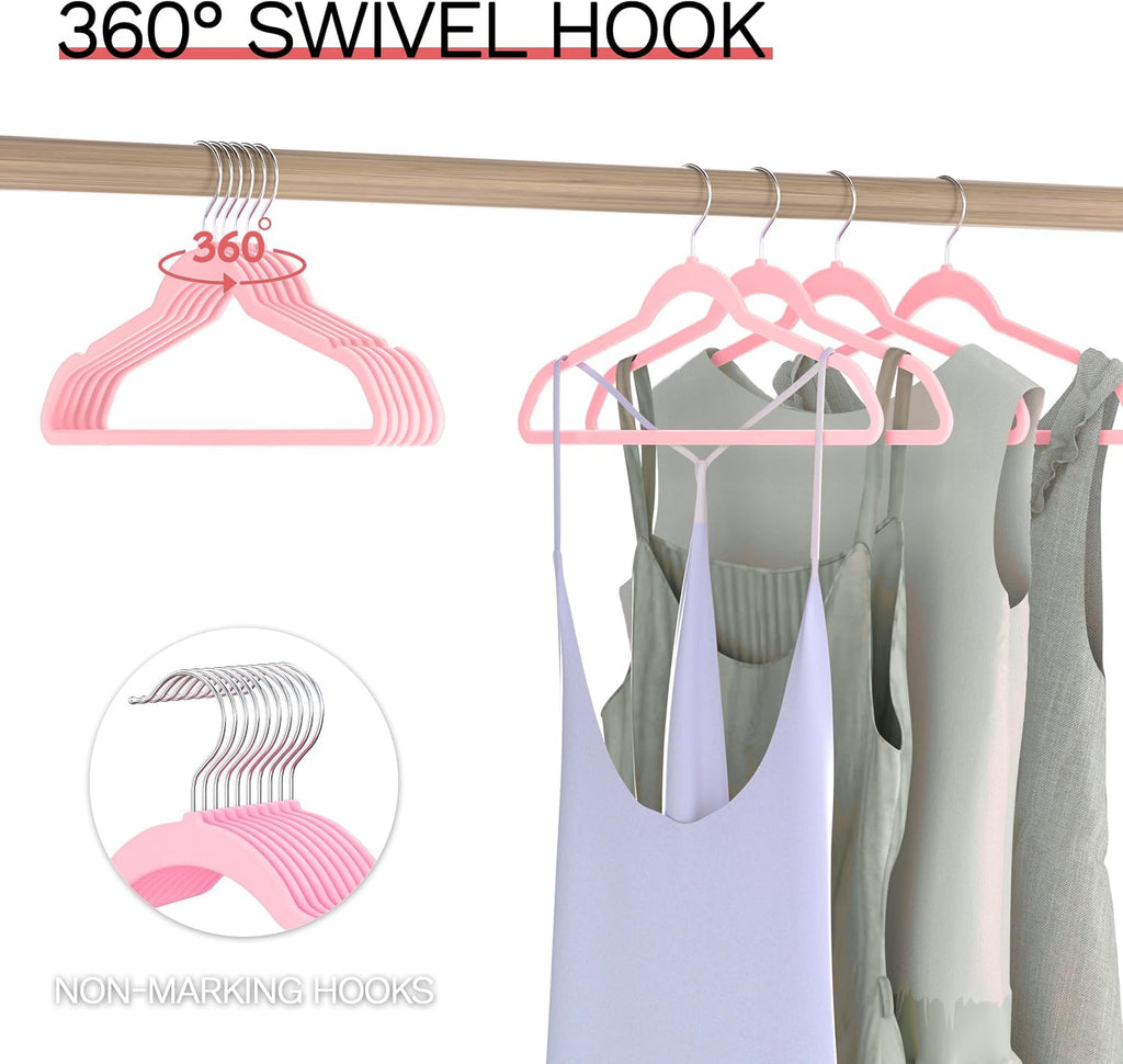 New Premium Velvet Hangers 60 Pack, Non Slip Clothes Hangers, Pink