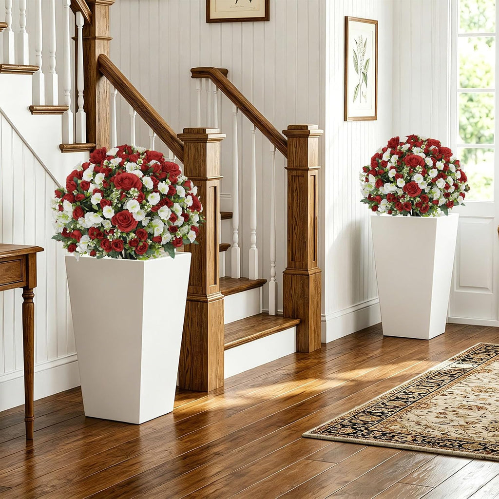 24" Artificial Potted Flowers for Outdoors, Silk Rose Faux Plants