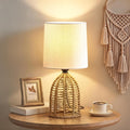 EJIAXIN Small Table Lamp -13.75" Boho Rattan Lamp - Bedside Farmhouse Lamps