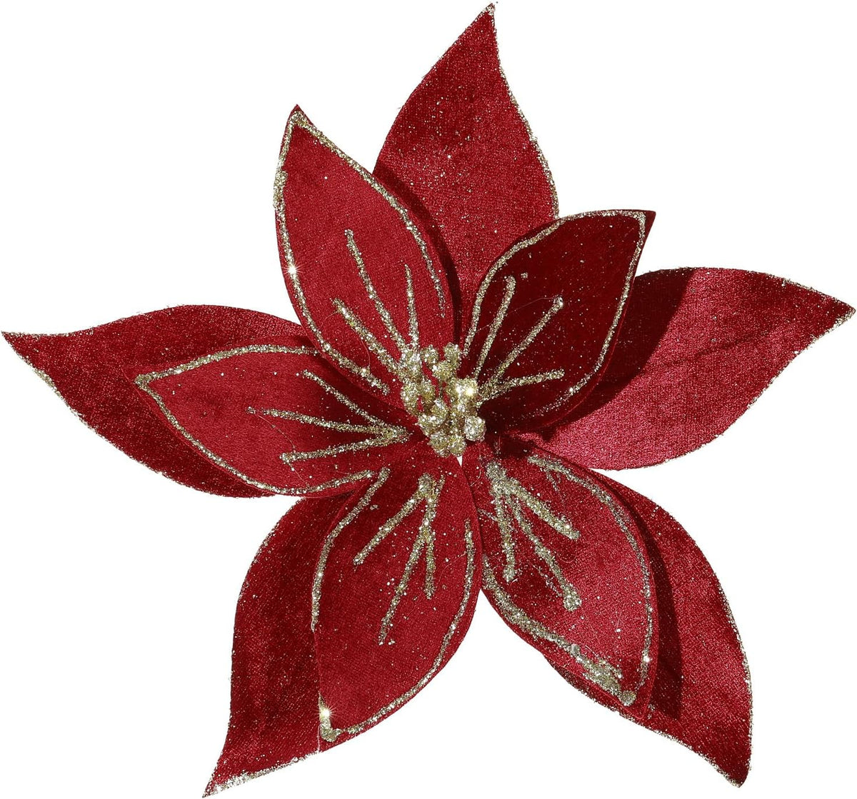 10.2’’ Large Glitter Christmas Flowers 6 Pcs Artificial Poinsettia Flower Velvet Christmas Tree Flower Ornaments Fold Floral for Christmas Decorations New Year Party Wedding (Wine Red)