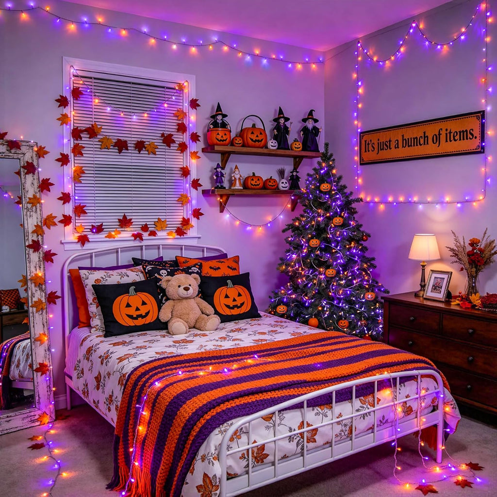 JMEXSUSS 33FT 100 LED Orange and Purple Halloween Lights