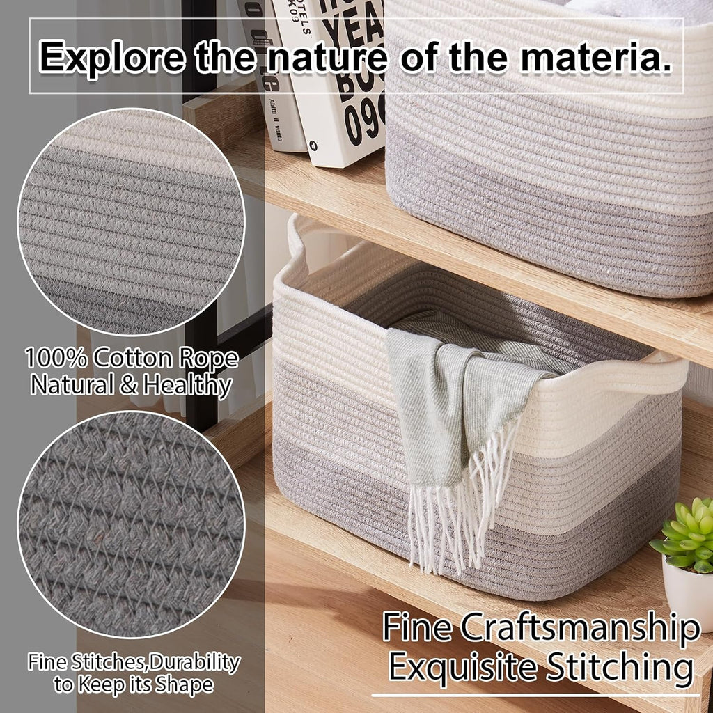 OIAHOMY Cotton Rope Storage Baskets for Organizing Gradient Gray 3-Pack