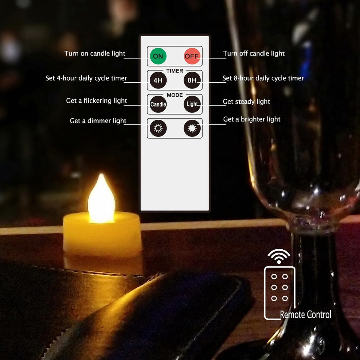 12 Battery Operated Flameless LED Tea Lights Tealight Candles Remote Timer