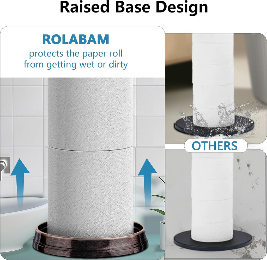 ROLABAM Heavy Weighted Toilet Paper Holder (with Reserve Function) Free Standing Toilet Paper Storage，Spare Toilet Paper Roll Holder Storage Stand for Bathroom Total Height 22.5" ，Oil Rubbed Bronze