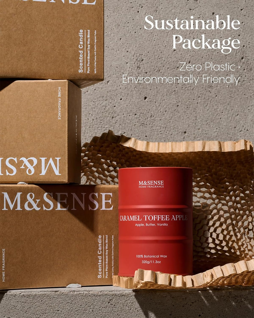 M&SENSE Caramel Toffee Apple Scented Soy Fall Candles, 11.3 oz