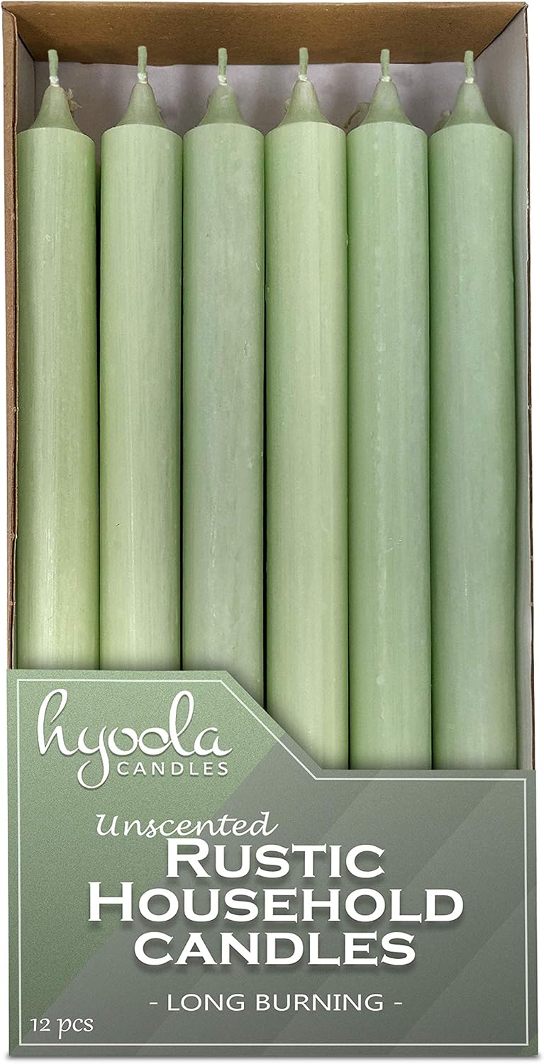 Hyoola 10 Inch Dinner Candles - 12 Pack - Light Green Tall Unscented Rustic Long Burning Candle Sticks