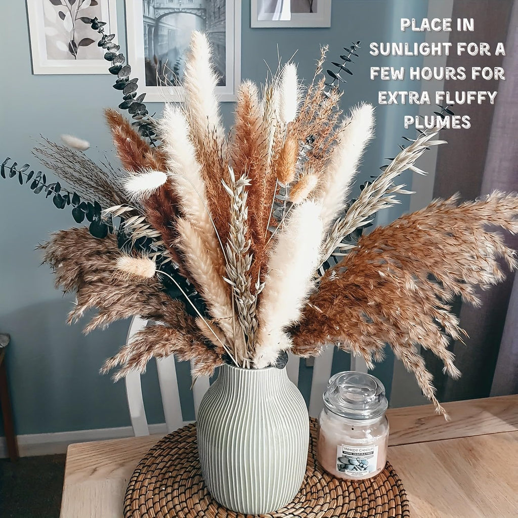 100-Piece Dried Pampas Grass Bouquet – Mixed Natural Tones in Beige, White, Black, and Green – Decorative Floral Set for Holiday, Seasonal, and Everyday Home Decor (17 in) (Beige White Black Green)