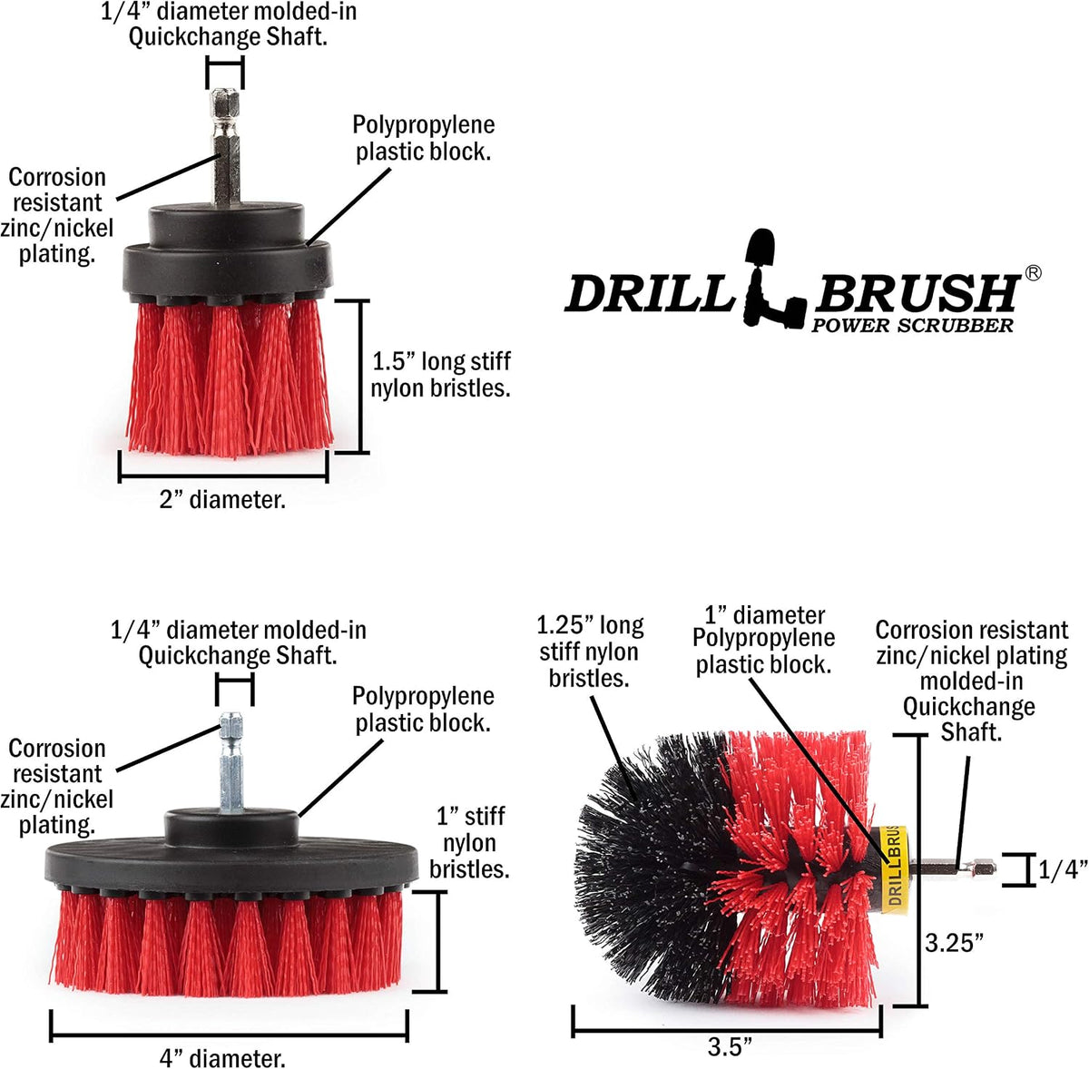 Outdoor Drill Powered Cleaning Brushes - Heavy Duty Deck Scrub Brush