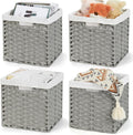 Bidtakay Wicker Cube Baskets with Liners Cube Storage Organizer for Shelves Closet 11 inch 4 Pack Decorative Hand-Woven Imitation Wicker Storage Bins for Organizing Pantry Bedroom Light Grey