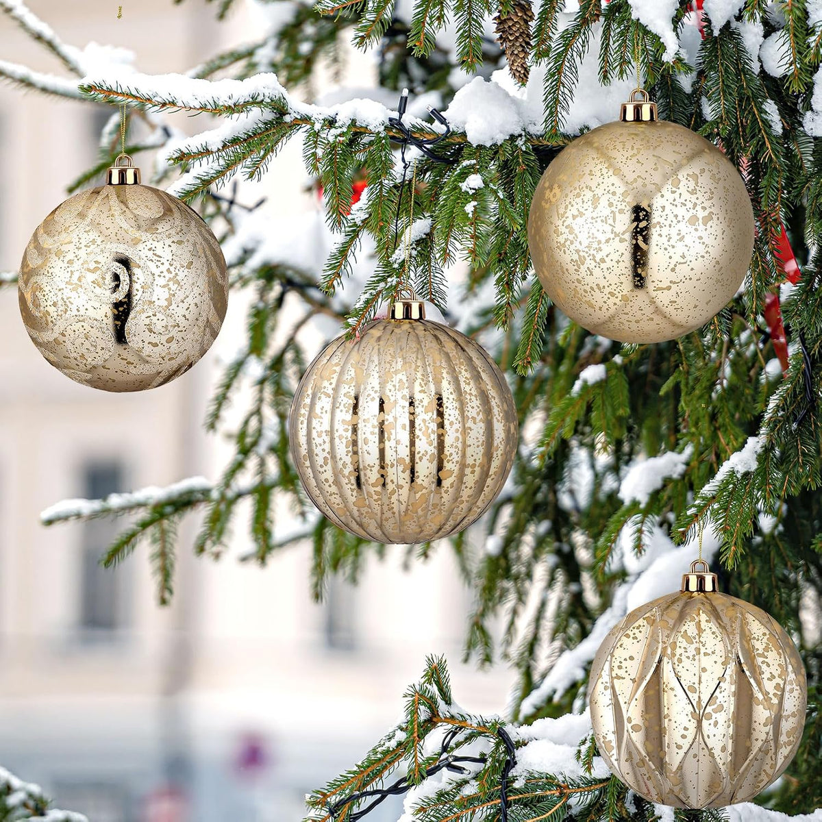 Arrowbash 4 Pcs 6'' Champagne Gold Mercury Big Christmas Ball Ornaments Set