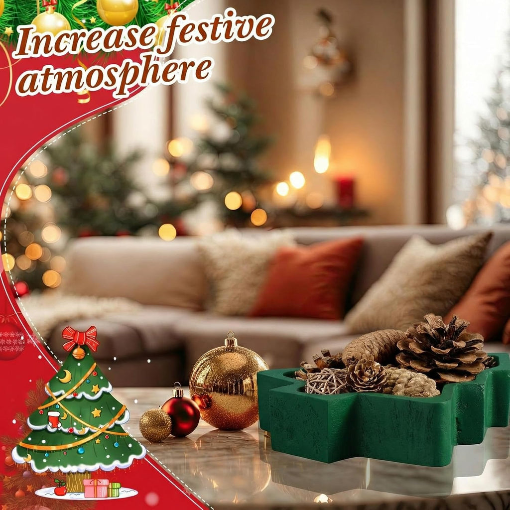 Jingmore 4 Pcs Christmas Wooden Bowl Xmas Tree Tray Dough, Green