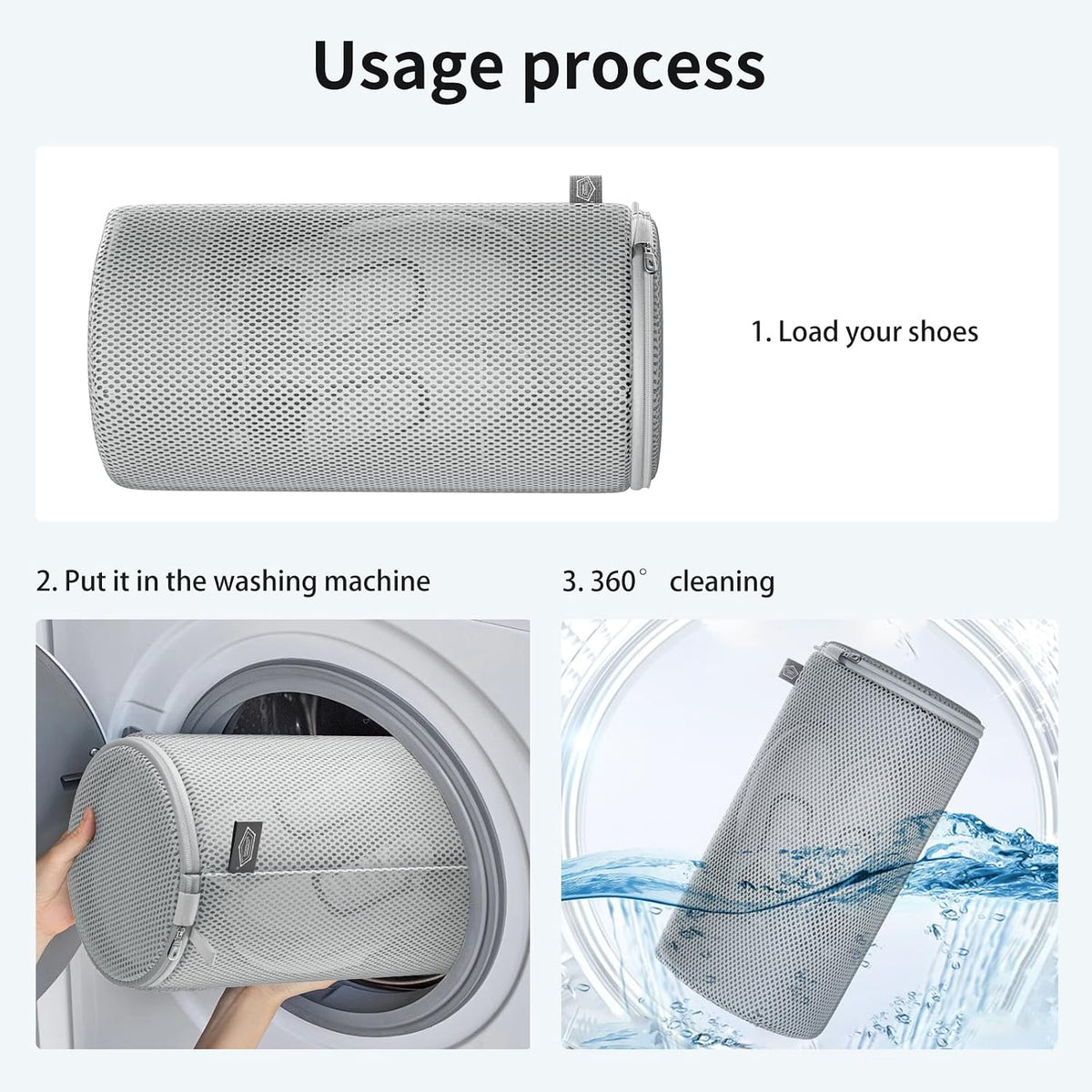 Shoe Washing Machine Bag, Large Laundry Bag for Sneaker, Grey, 8x15", 4Pcs