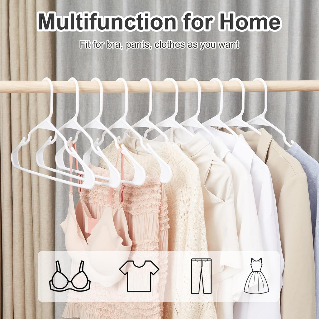 VECELO 25 Pack Plastic Hangers-Clothes Hangers Set with Shoulder Non Slip Notches for Closet Space Saving-Heavy Duty Coat Hanger,White
