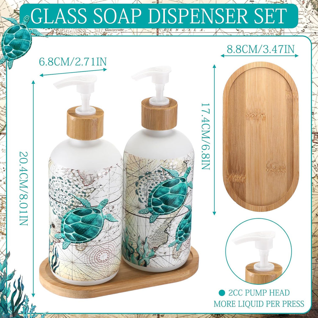 Potchen 2 Pack Sea Turtle Soap Dispenser, Beach Ocean Glass Bathroom Decor