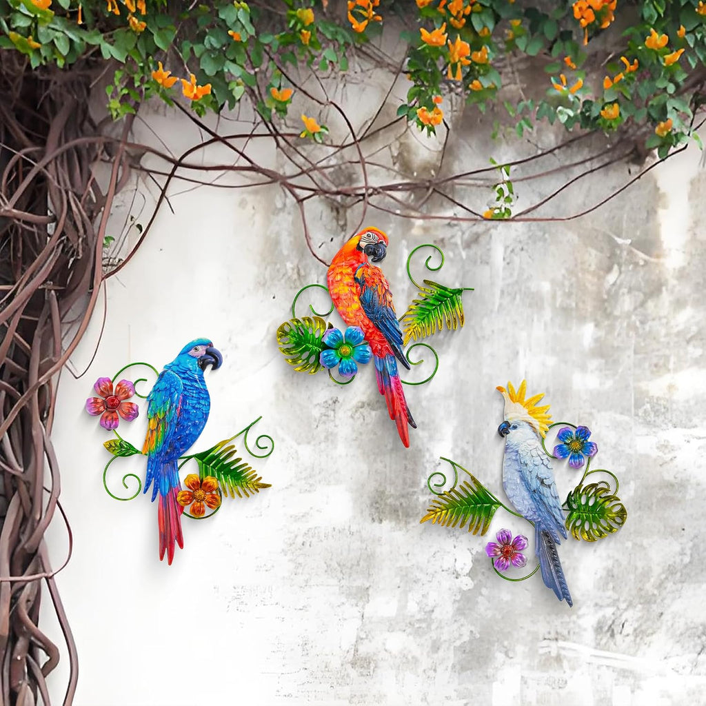 Metal Colorful Parrots Wall Art, 12 Inches Parrot Large Hanging Decorations
