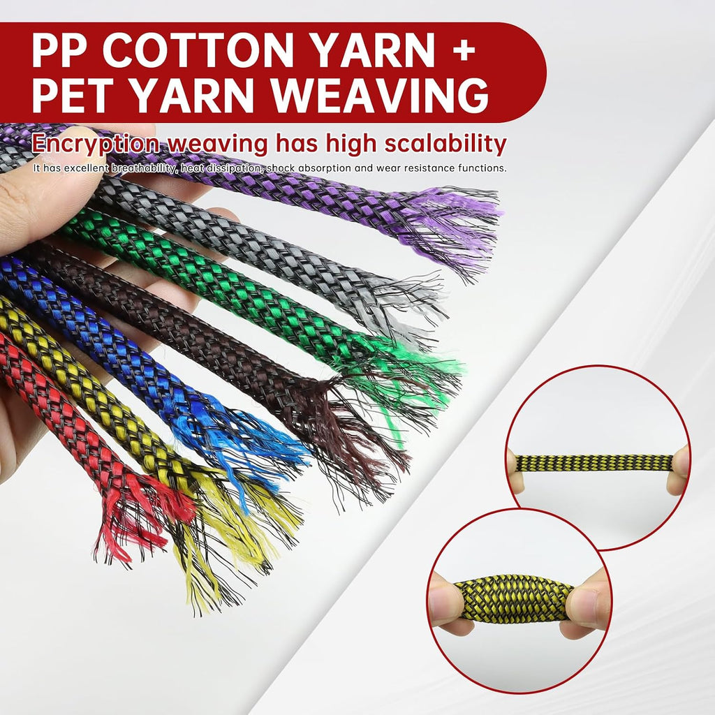 Expandable Braided Cable Sleeve, PP Yarn + PET Braided Expandable Sleeving Cable Management Protection High Density PET Wire Cover Sheath for Cables (Yellow Black, 12mm (15/32")-19ft)