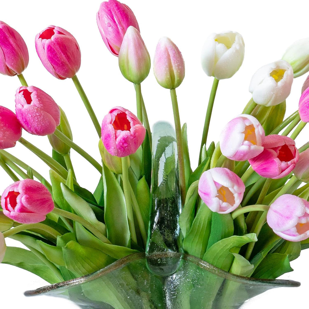 DUYONE 40Pcs Artificial Tulips Flowers, Soft Touch Realistic Latex Tulips Bouquet for Home Office Wedding Party Garden Decor, Fake Flowers for Dining Table Living Room Spring-B Peachblow Set