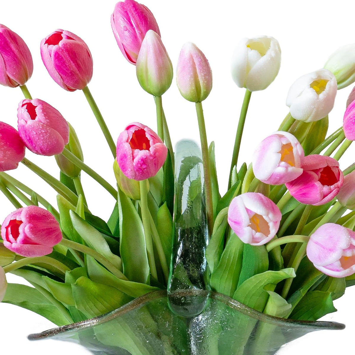 DUYONE 40Pcs Artificial Tulips Flowers, Soft Touch Realistic Latex Tulips Bouquet for Home Office Wedding Party Garden Decor, Fake Flowers for Dining Table Living Room Spring-B Peachblow Set