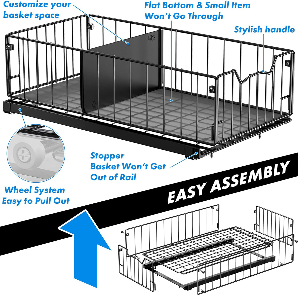 Simple Houseware Pull-Out Cabinet Sliding Basket, 17.2Dx9.7Wx5H, Black