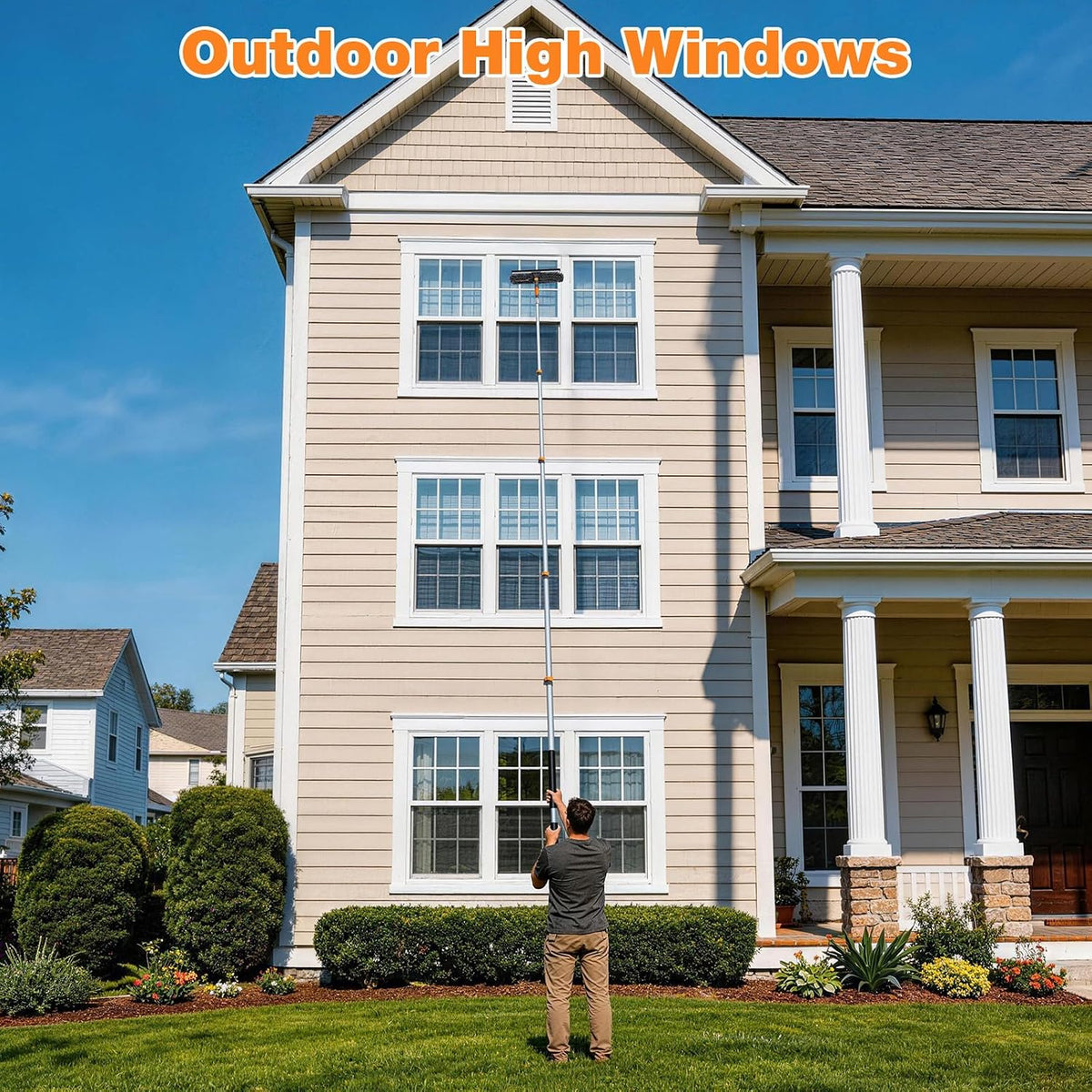 20FT Reach Window Squeegee with 5-12 FT Extension Poles, 2-in-1 Window Cleaner Tool Extra-Large 14" Window Squeegee Window Cleaning Kit with Telescopic Pole with Rotatable Head, for High Window Glass