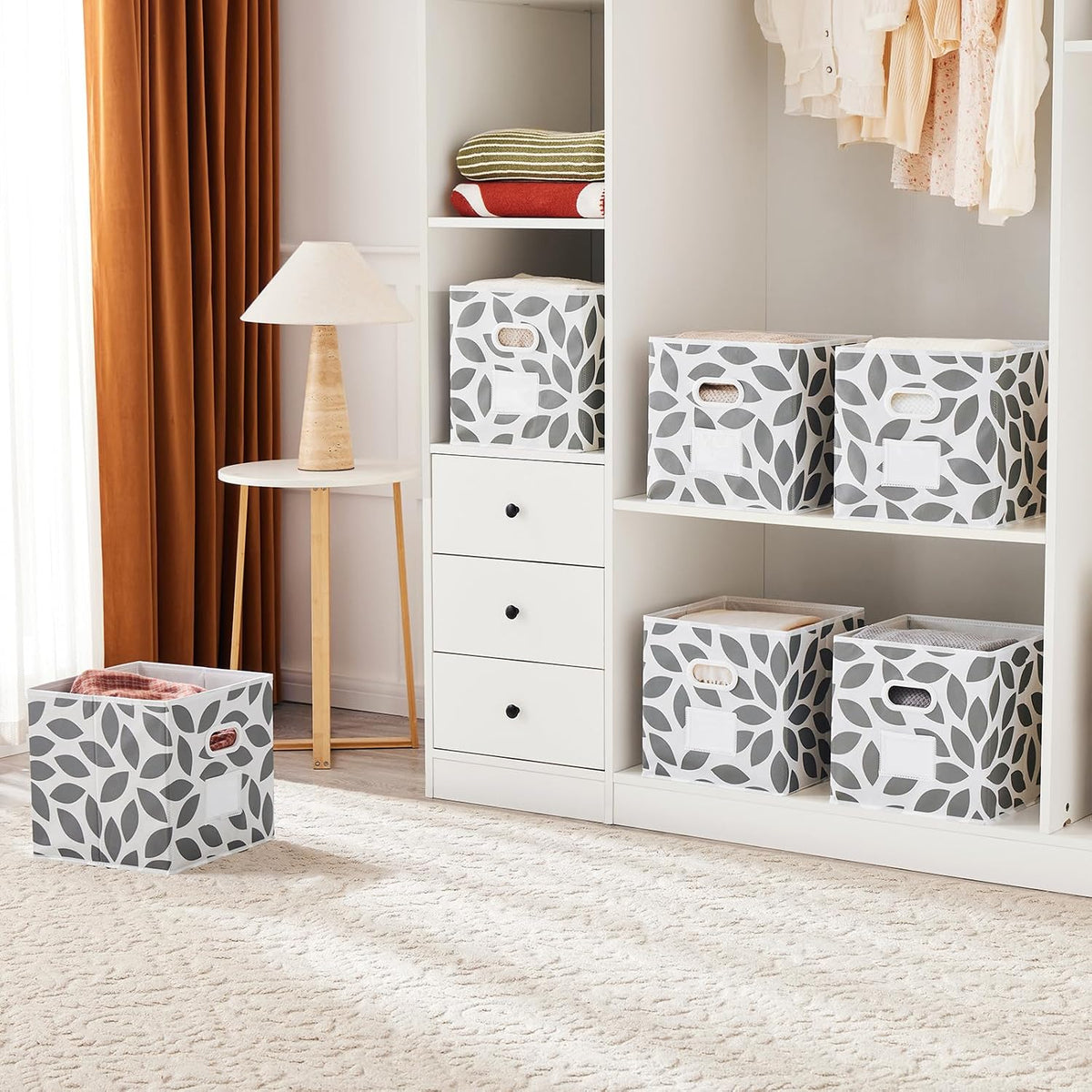 MAX Houser Open Home Storage Bins with Plastic Handles, Set of 6, Grey