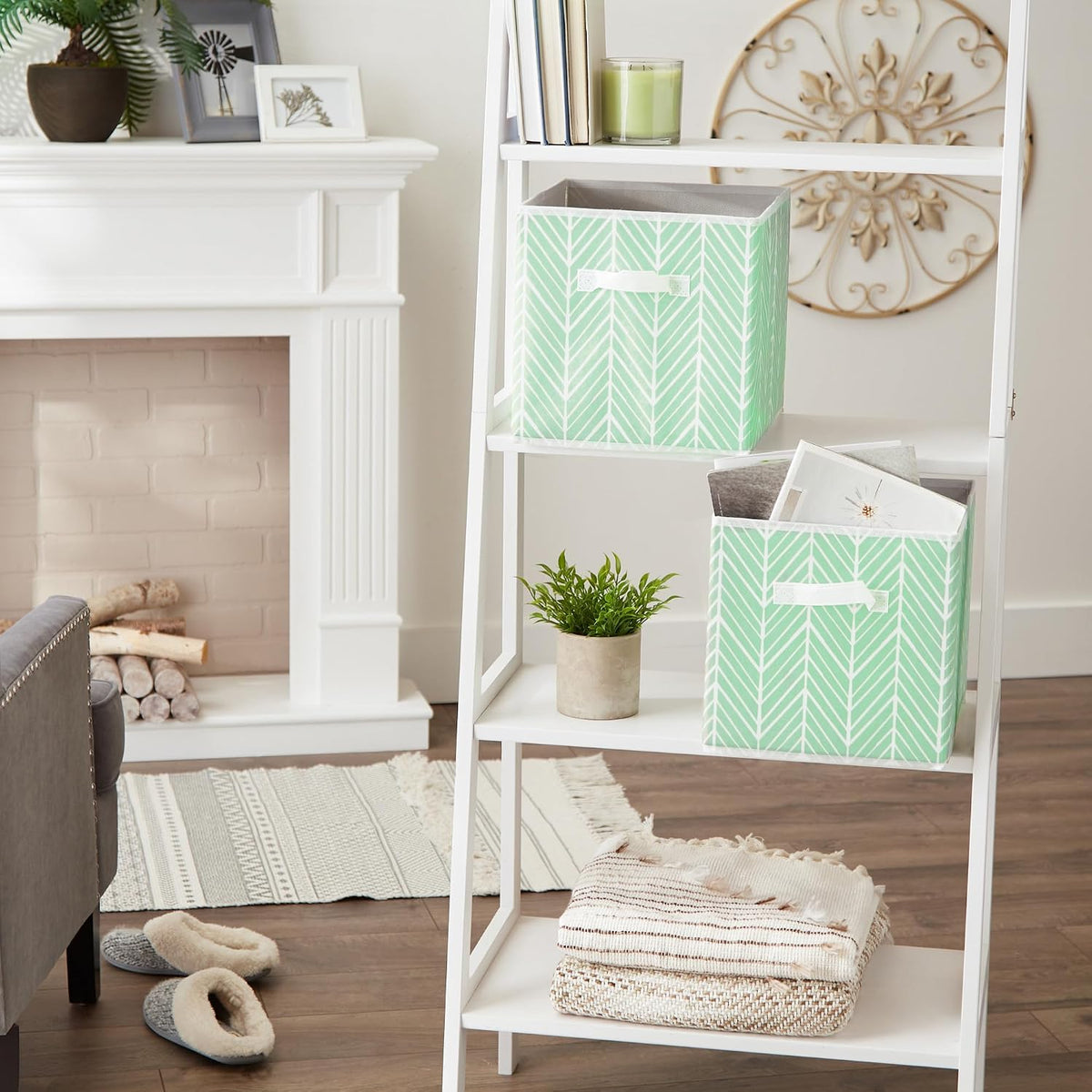 DII Non Woven Storage Collection Polyester Herringbone Bin, Small Set of 2, Mint, 2 Piece