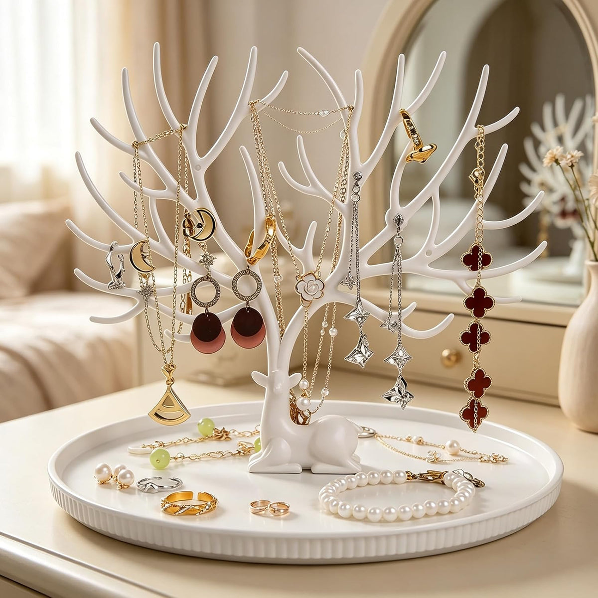 MORE&LESS Antler Striped Rotating Jewelry Storage Box. The antlers can hang earrings, ear studs, bracelets, keys, etc.