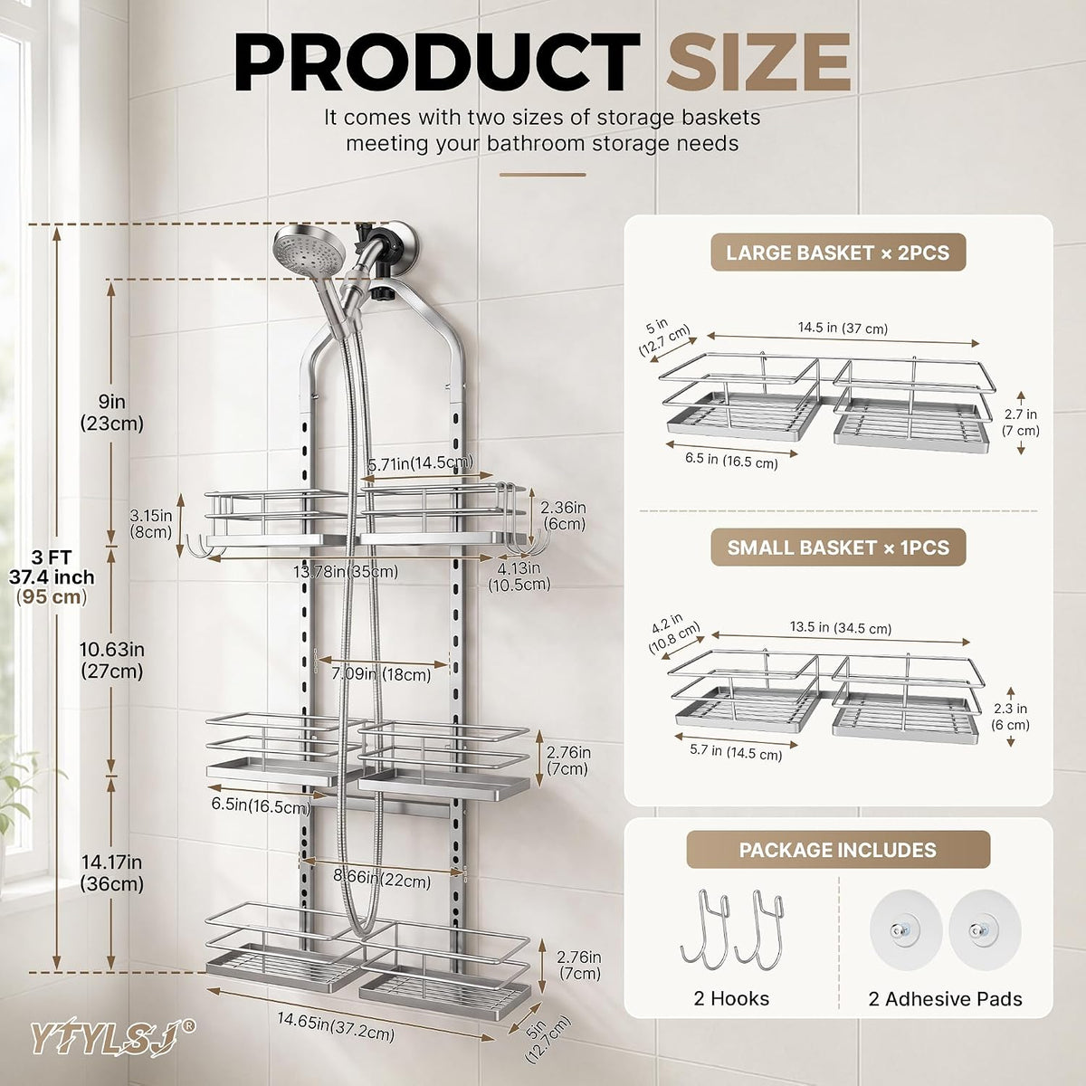 3-Tier Hanging Shower Caddy for Handheld Showerhead, Silver