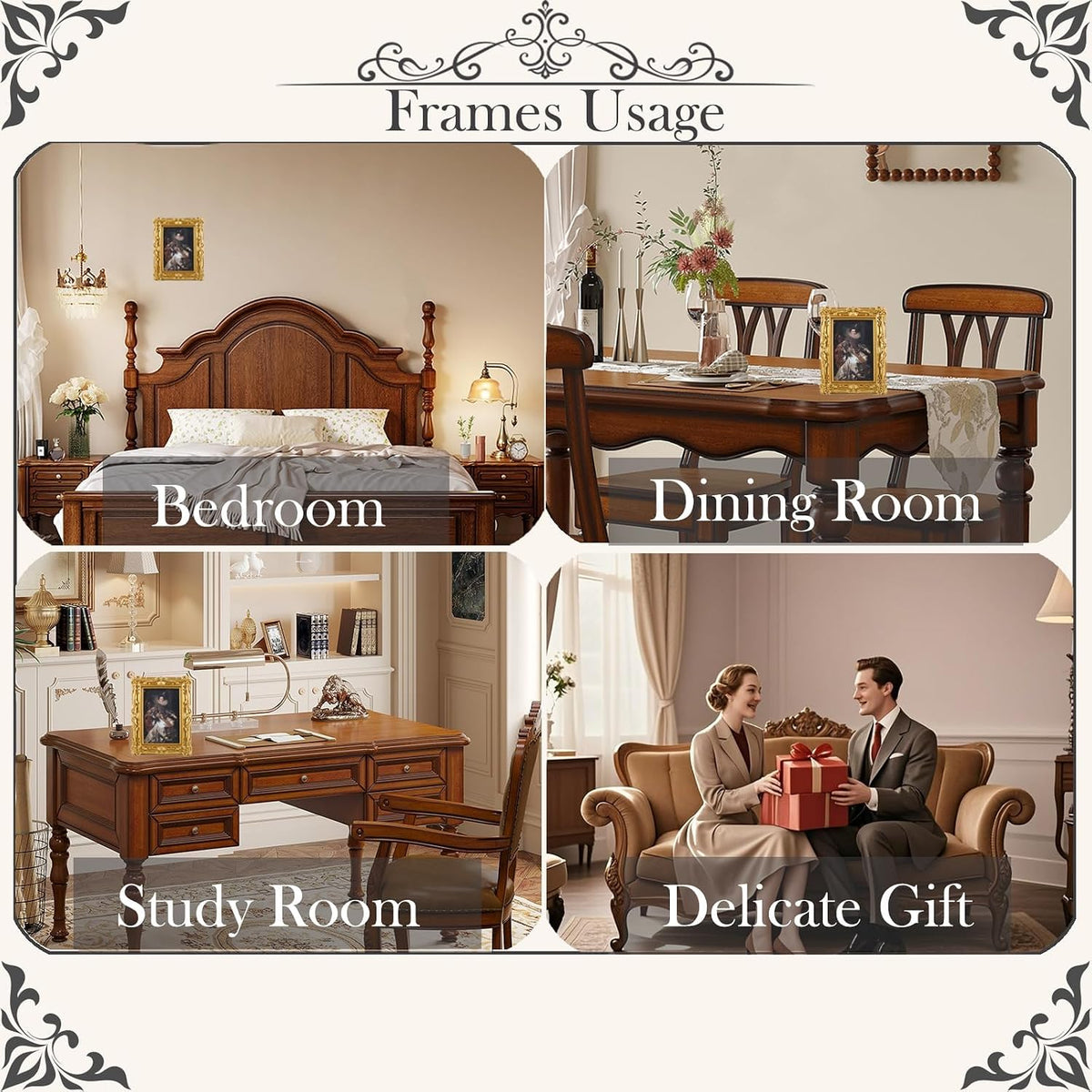 5x7 Vintage Picture Frames Ornate Gold Antique Picture Frames 5x7 photo frame with Front Glass for Wall Hanging and Tabletop Unique Home Decor Wall Decor Living Room Victorian Style