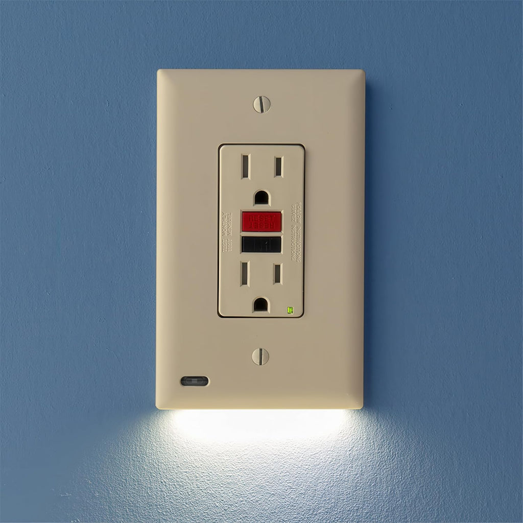 3 Pack - SnapPower GuideLight [for GFCI Outlets Only] - Night Light - Electrical Outlet Wall Plate With LED Night Lights - Automatic On/Off Sensor - (GFCI, Ivory)
