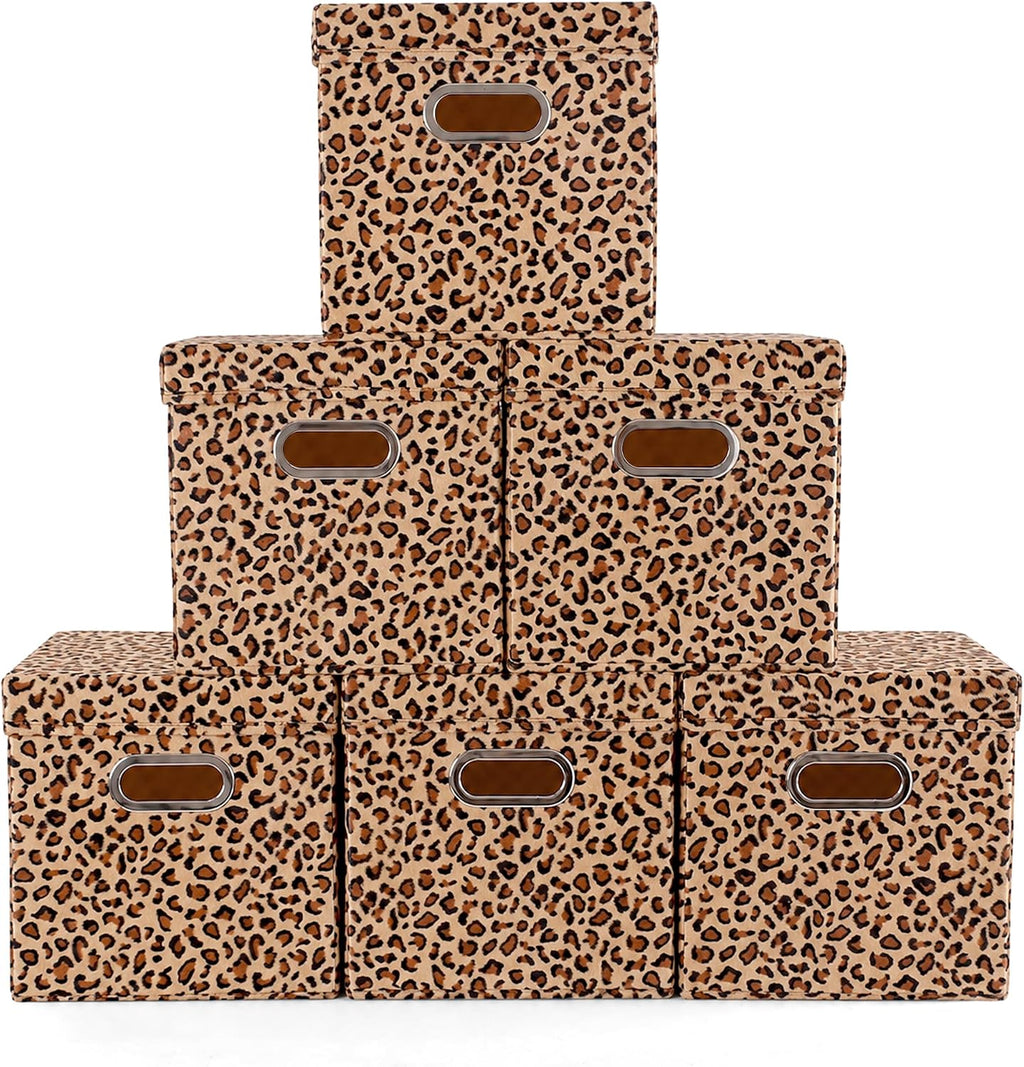 ANMINY Leopard Cheetah Print Storage Cubes Bins with Lids, 11Inch 6PCS
