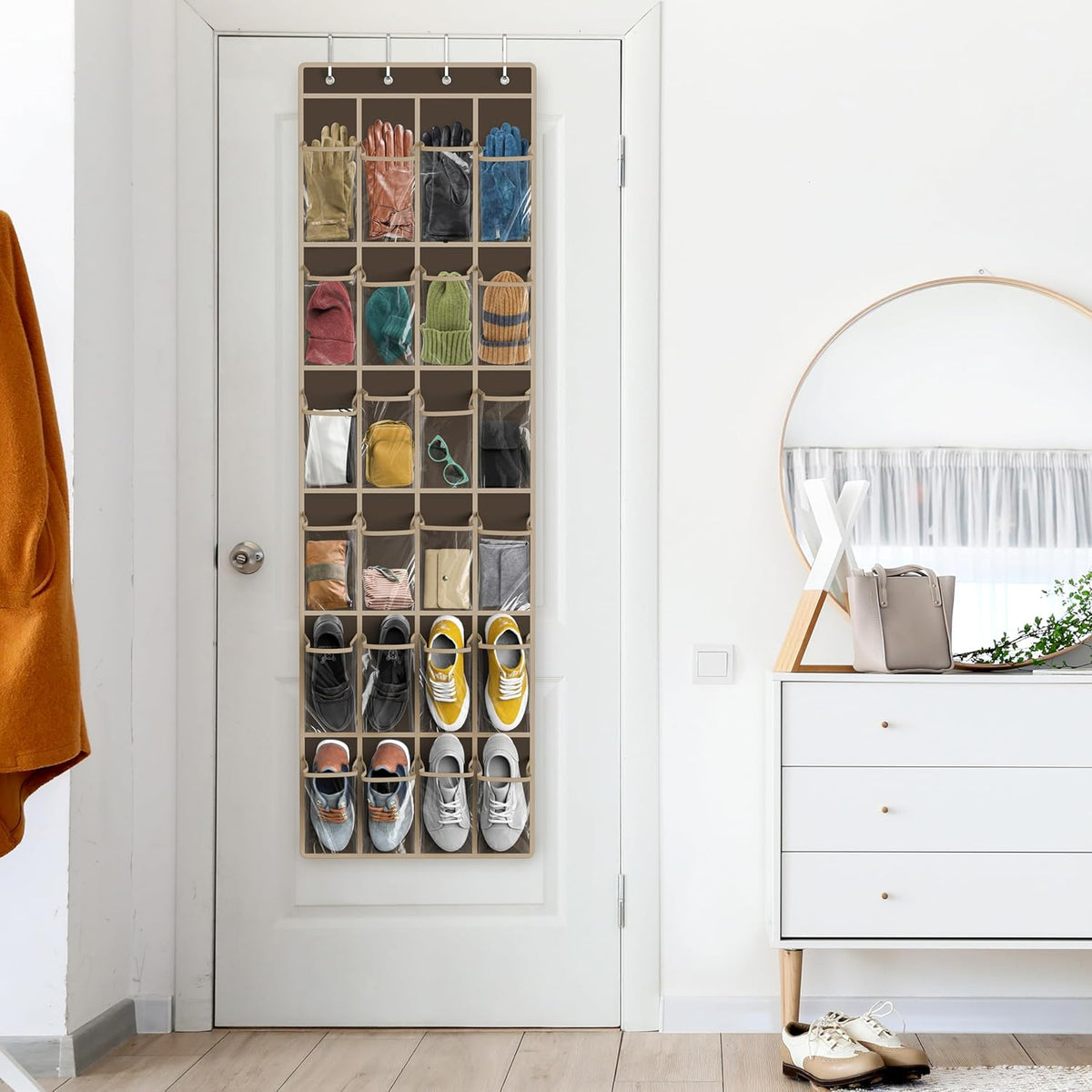 Simple Houseware 24 Pockets Clear Over the Door Shoe Organizer, Brown