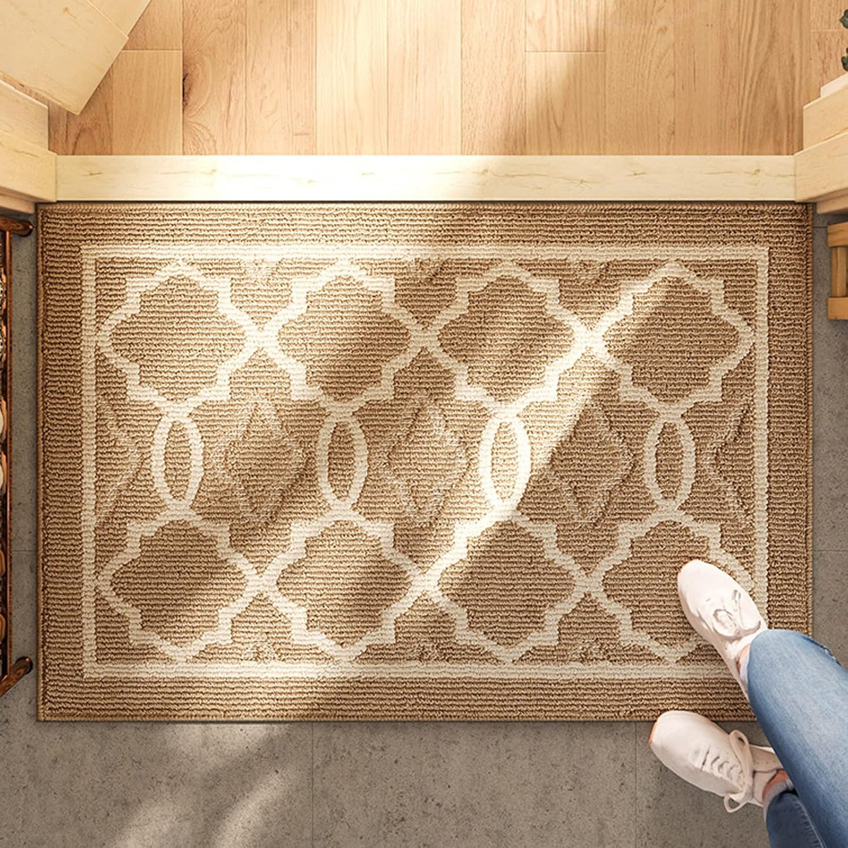 CHICHIC Indoors Doormat 32 x 48 Inch Welcome Mat Front Back Indoors Door Mats for Home Entrance Entry Way Entry Rugs Floor Mat Machines Washable Rugs Inside Non Slip Outdoors Rugs, Khaki