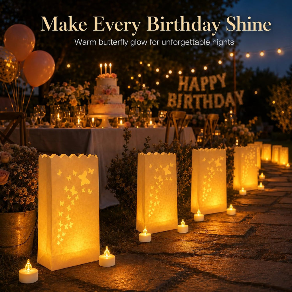 AceList 50 Butterfly Luminary Bags with 50 Flameless LED Tea Lights