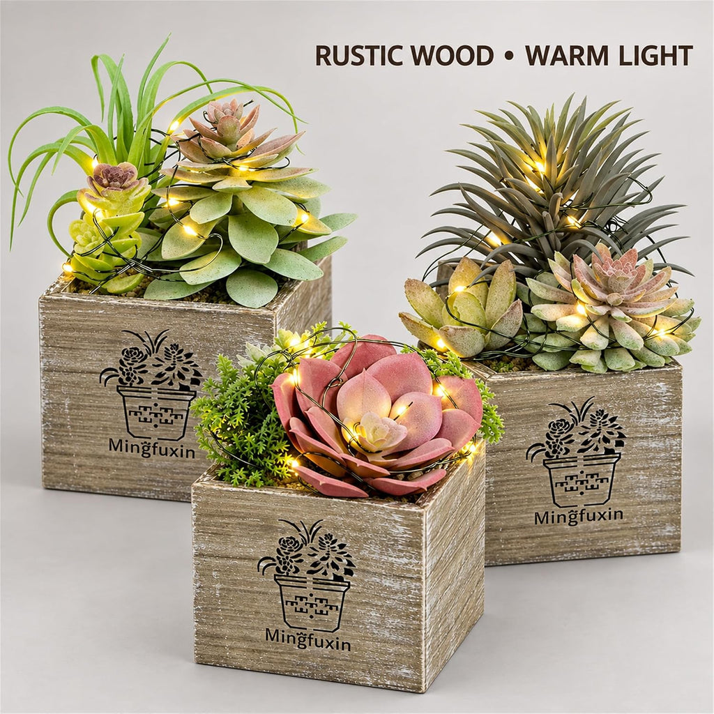 Artificial Plants Indoor with LED Lights, Small Fake Plants