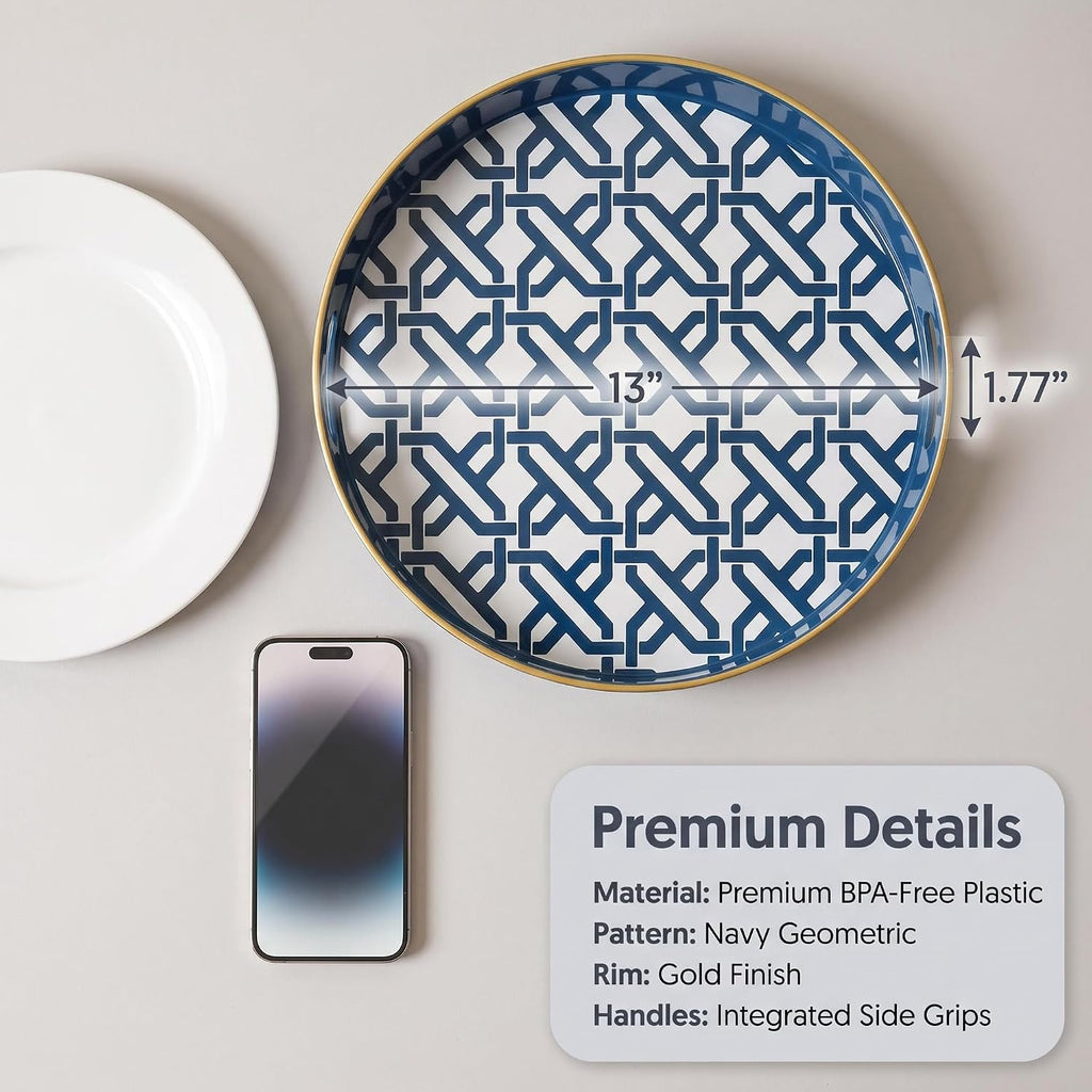 Spsyrine Round Plastic Geometric Serving Tray for Bathroom, Kitchen