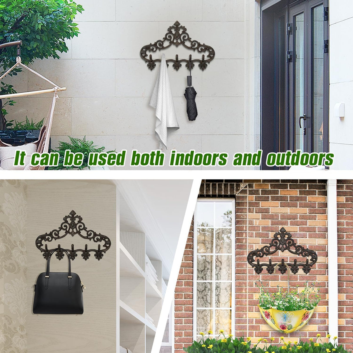 Sungmor Cast Iron Rustic Coat Hook Hanger with 5 Hooks - Practical Iron Storage Organizer/Wall Hooks Hanging Rack - Pretty Pattern Charming Wall Decor for Keys Clothes Hats