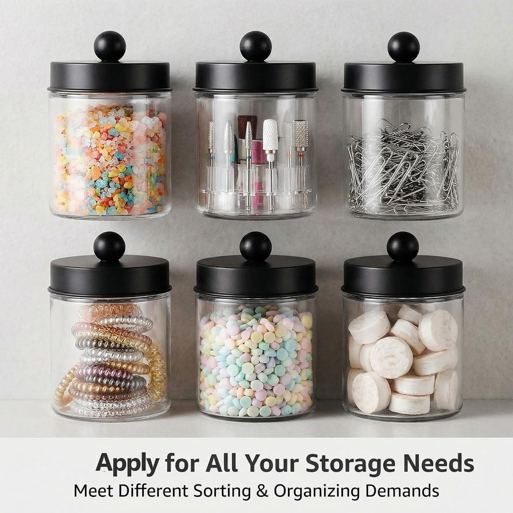 Happyupcity 280ml/9.3oz Glass Apothecary Jar with Black Metal Lid