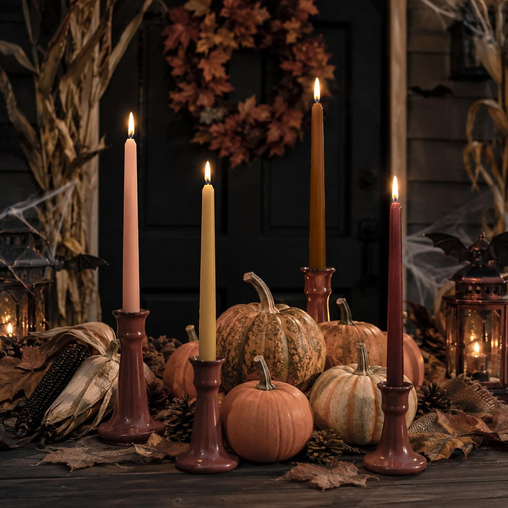 10 Inch Taper Candles, 8 Pack Earth Colors Candlesticks, Unscented Driples 6-8 Hours Burn Candles for Thanksgiving and Fall Decor