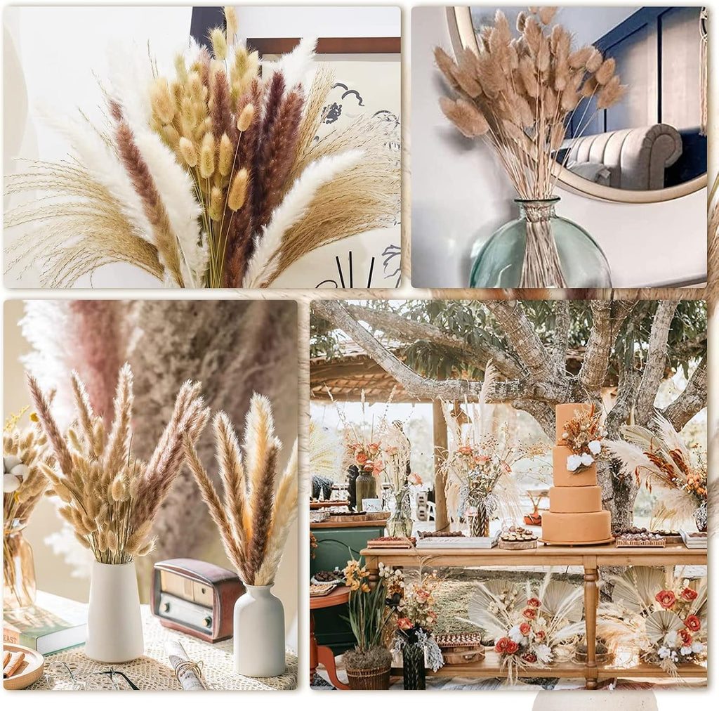 DomeStar 130PCS Dried Pampas Grass Bulks Fall Decor, 18" Natural Bunny Tail Grass, Boho Rustic Bouquet, Fall Decorations for Home, Farmhouse Table Vase & Wedding Decor (Pack of 2)