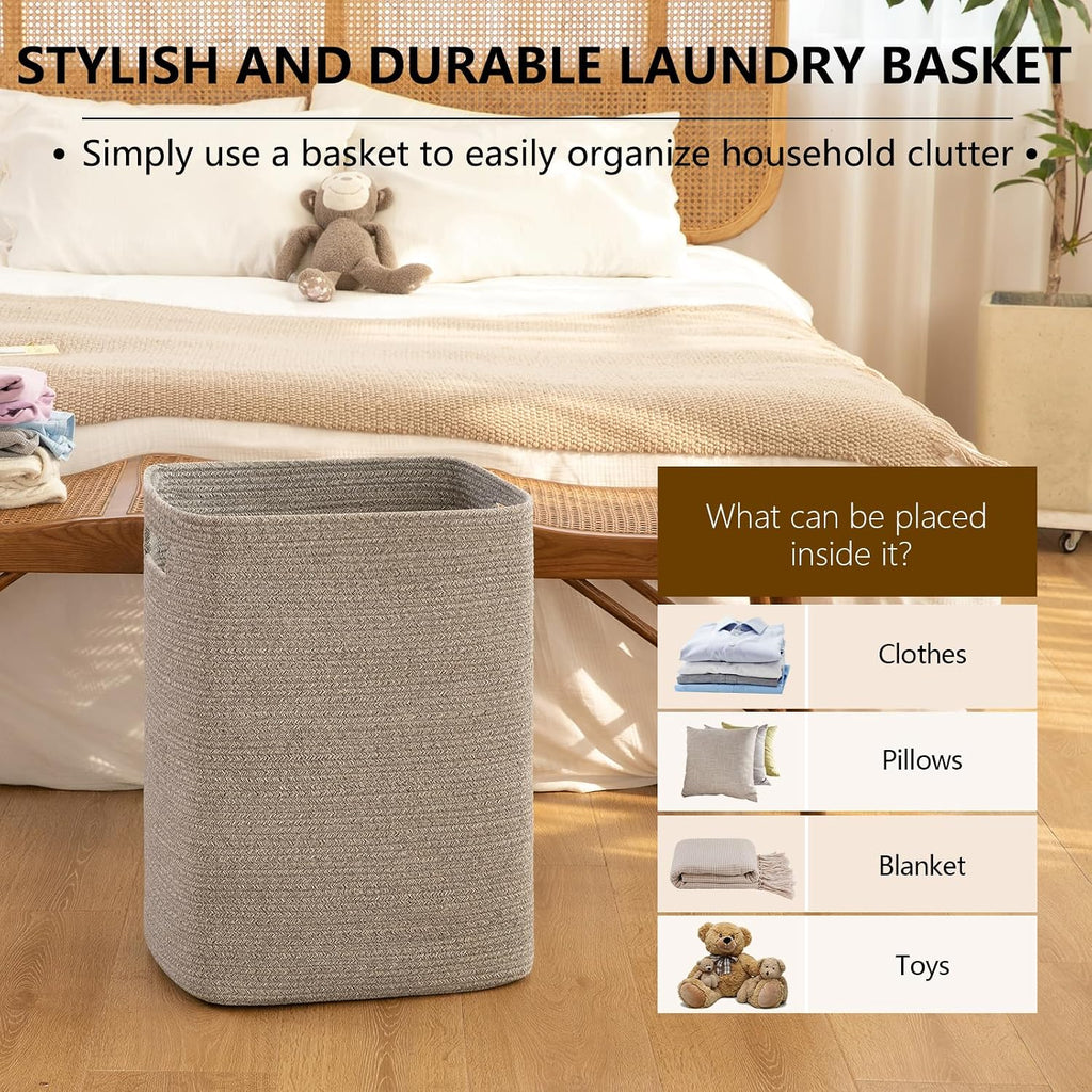 OIAHOMY Laundry Hamper Laundry Basket Rectangle Cotton Storage Basket Grey
