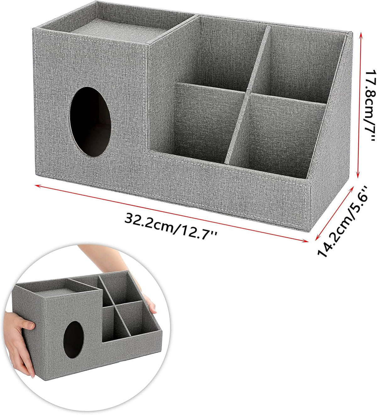 Sumnacon Square Linen Tissue Box Cover with Side and Top Organizer, Grey