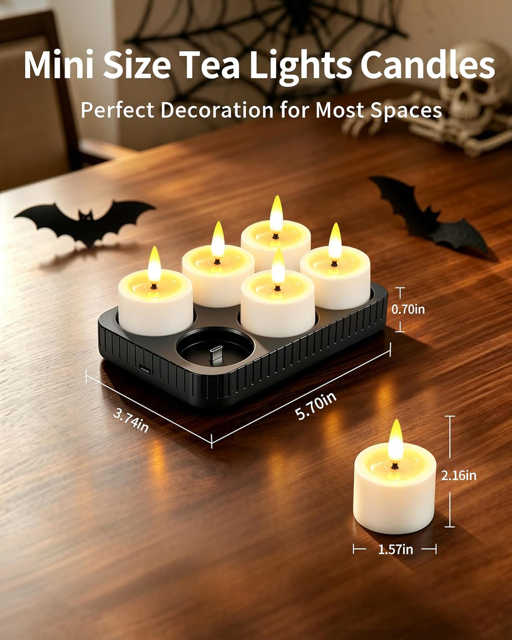 6 Pack Rechargeable Tea Lights Candles with Charging Base and Remote Timer