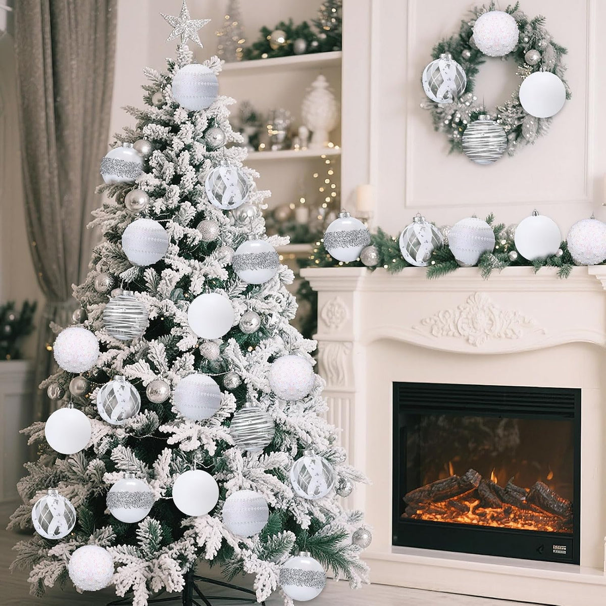 Lyrow 12 Pcs Christmas Balls Ornaments, White, 2.36''