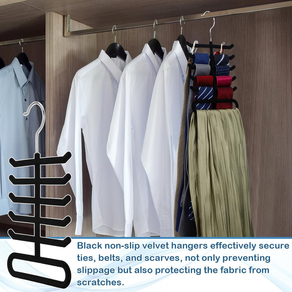 Kathfly Tie Hanger Organizer Multilayer Black Velvet Tie Holders for Closet